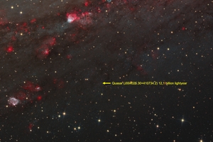 Kvazár 12.1 milliárd fényév z=3.9 vöröseltolódás (SDSS J004025.30+410734.2)