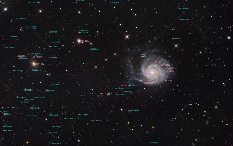 M101 - A Szélkerék-galaxis és környezete (avagy galaxisok a szélkerék mögött) - Annotated