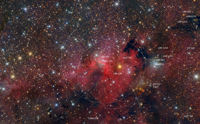 Sh2-155 - Csillagmezős úton a Barlang-köd felé Annotated